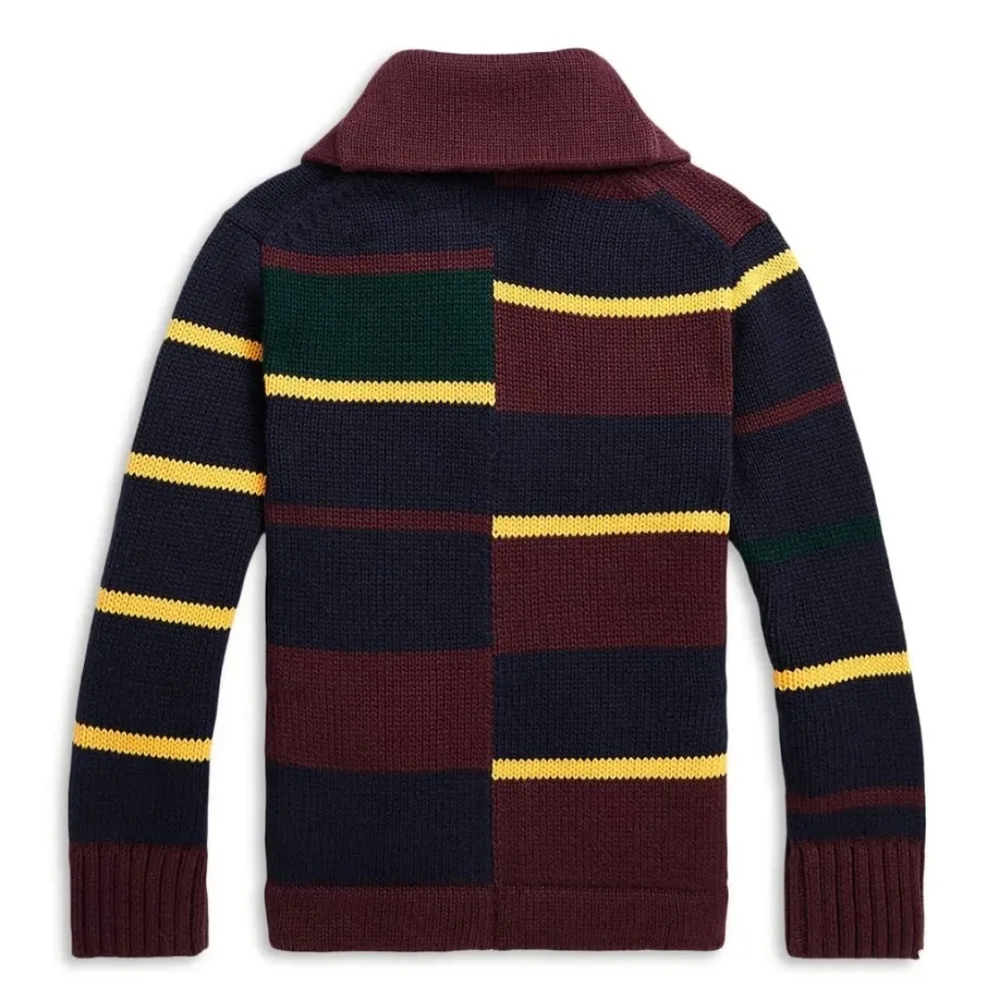 Ralph Lauren Polo Big Boys' Striped Patchwork Cotton Cardigan